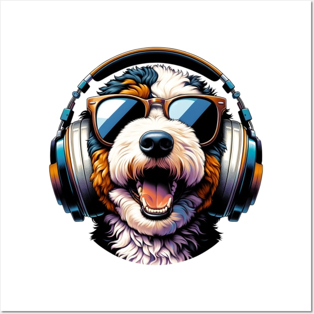 Mini Bernedoodle Smiling DJ in Japanese Art Style Wall Art by ArtRUs